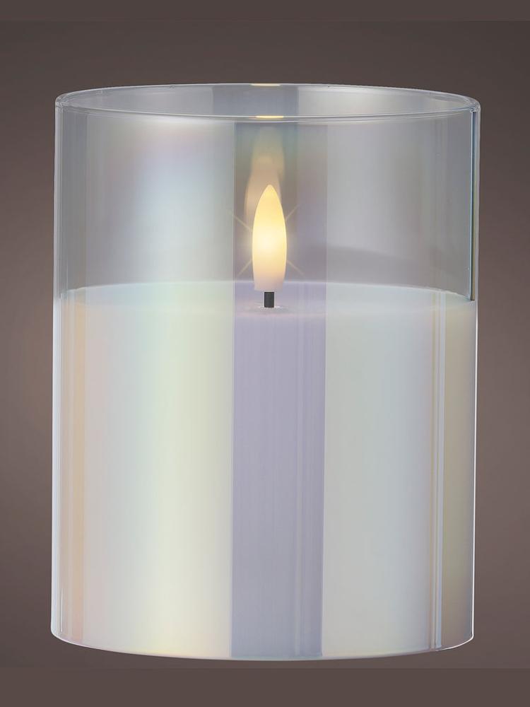 Battery Operated Candles | 12 x D.10cm B/O LED Wick Candle Glass – Iridescent Battery Operated Candles Battery Operated Candles