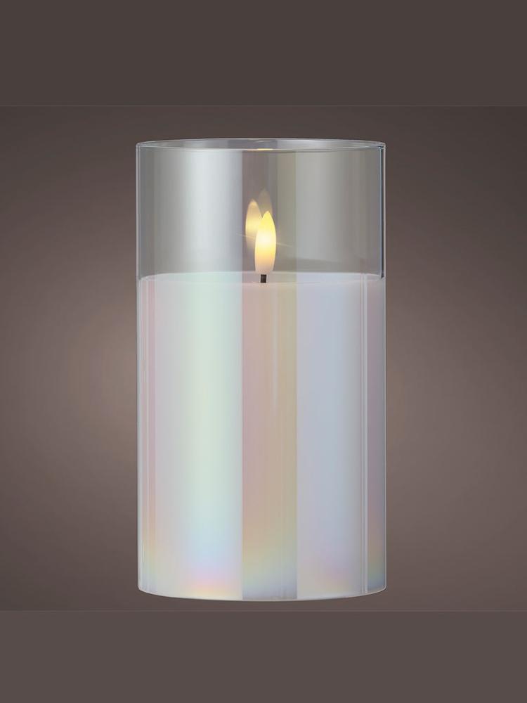 Battery Operated Candles | 17 x D.10cm B/O LED Wick Candle Glass – Iridescent Battery Operated Candles Battery Operated Candles