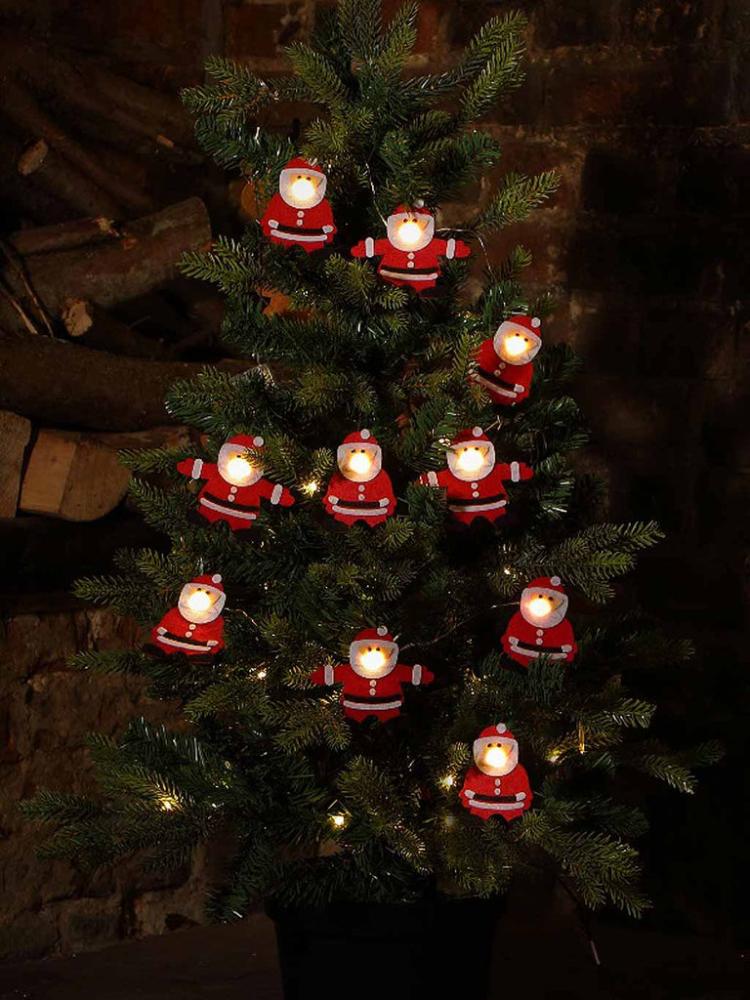 Battery Operated Lights | 10 Fabric Santa String Light with Warm White B/O Berry Lights Battery Operated Lights Battery Operated Lights