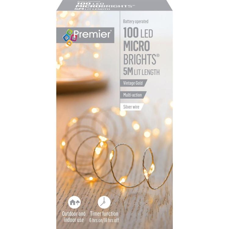 Battery Operated Lights | 100 LED Multi-Action Battery Operated Microbrights with Timer – Vintage Gold Battery Operated Lights Battery Operated Lights