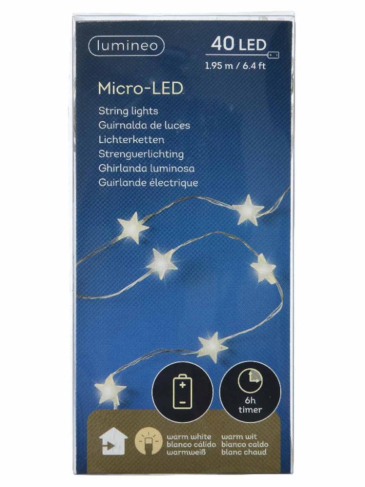 Battery Operated Lights | 40 Micro LED Battery Operated Star String Lights – Warm White/Silver Wire Battery Operated Lights Battery Operated Lights