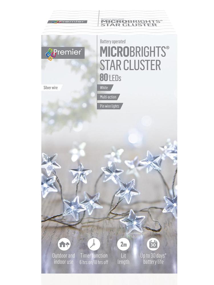 Battery Operated Lights | 80 Battery Operated Multi-Action Microbrights STAR Cluster with Timer – White Leds Battery Operated Lights Battery Operated Lights