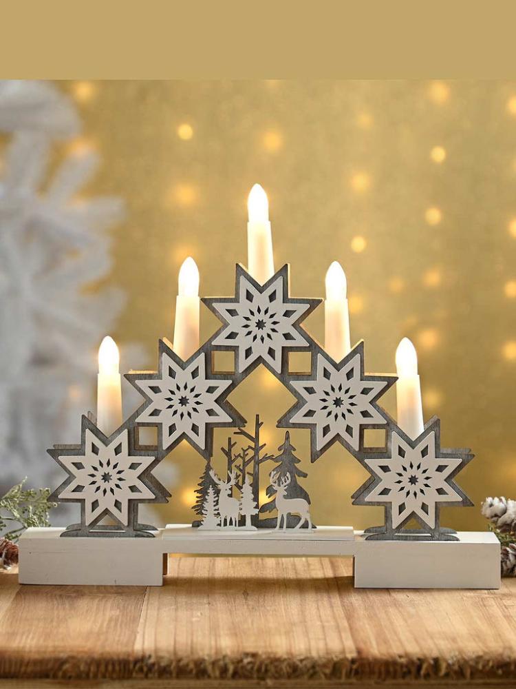 Christmas Candlebridges | 30cm B/O Lit Star And Reindeer Candle Bridge Christmas Candlebridges Christmas Candlebridges