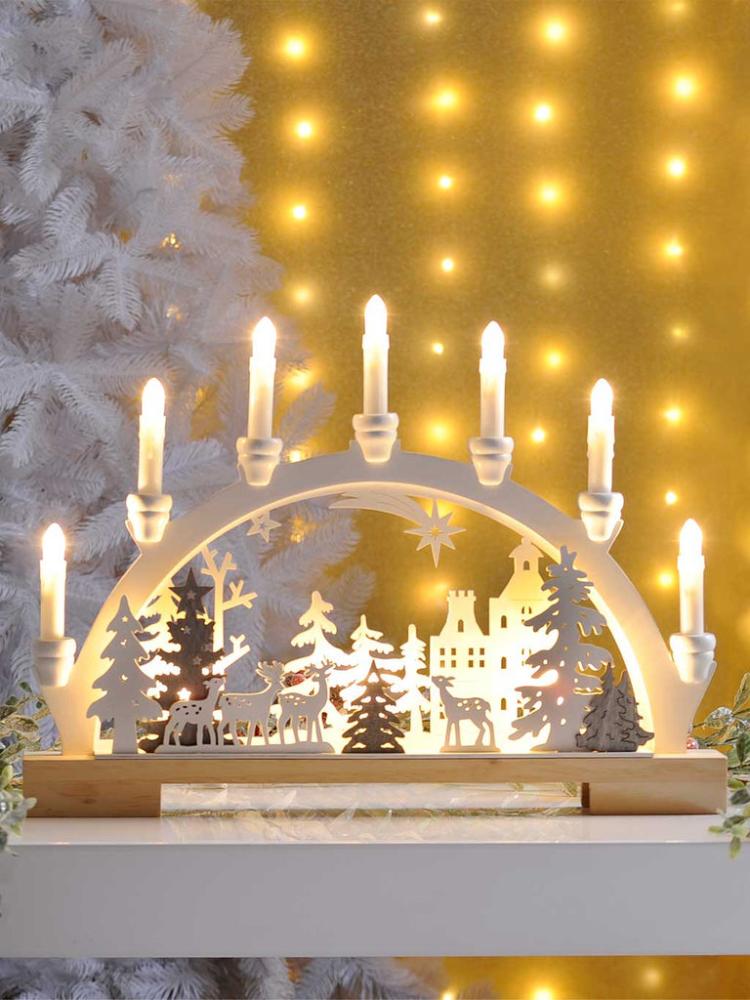 Christmas Candlebridges | 45cm B/O Lit Reindeer Scene Candle Bridge Christmas Candlebridges Christmas Candlebridges