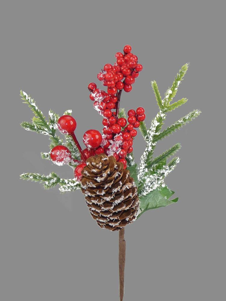 Christmas Floristry | 22cm Berry Cone Pick Frosted Christmas Floristry Christmas Floristry