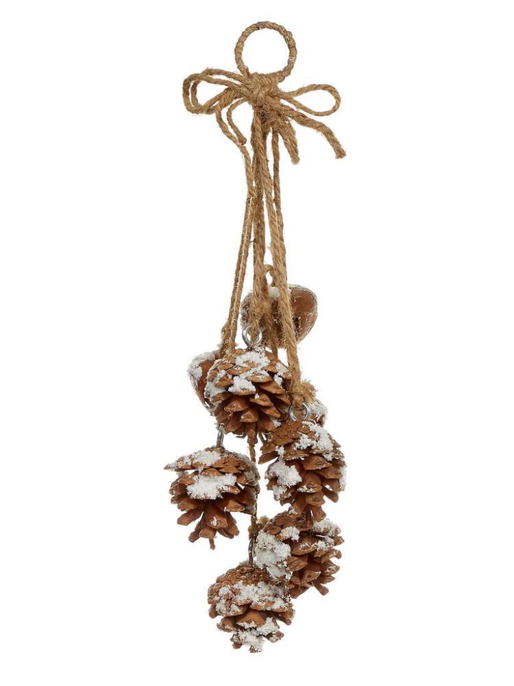 Christmas Floristry | 35cm Snowy Pine Cone Cluster Hanger with Jute Bow Christmas Floristry Christmas Floristry