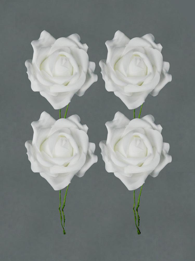 Christmas Floristry | Pk 4 x 8cm Eva Roses Wired – White Christmas Floristry Christmas Floristry