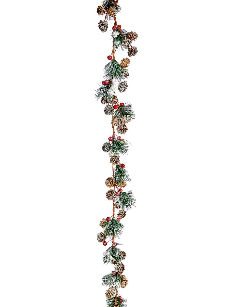 Christmas Garlands | 1.2M Natural Frosted Cone with Berries Garland Christmas Garlands Christmas Garlands