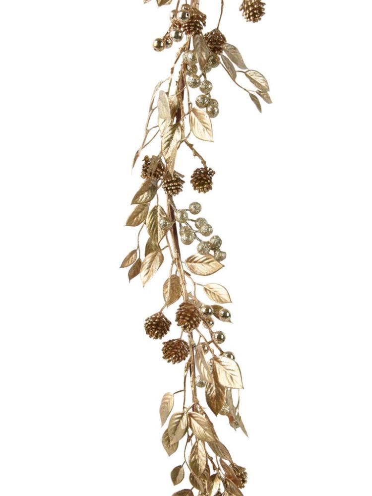 Christmas Garlands | 1.3M Gold Garland with Metallic Leaves, Berries & Pinecones Christmas Garlands Christmas Garlands