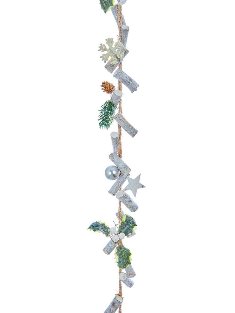 Christmas Garlands | 1.5M Natural Twig Garland with Green/White Decorations Christmas Garlands Christmas Garlands