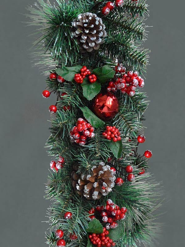 Christmas Garlands | 1.8M (6ft) Frosted Cone Berry & Bauble Garland Christmas Garlands Christmas Garlands