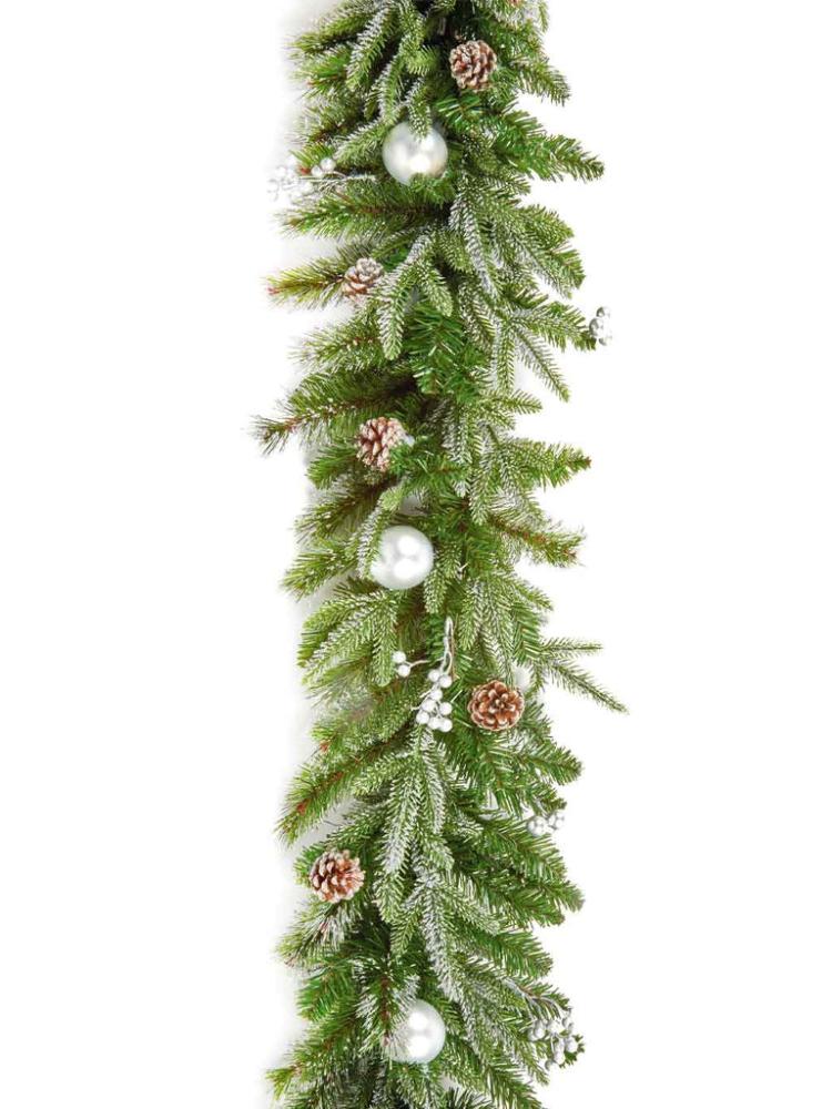 Christmas Garlands | 1.8M (6ft) Silver Decorative Garland PE/PVC Baubles & Cones Christmas Garlands Christmas Garlands