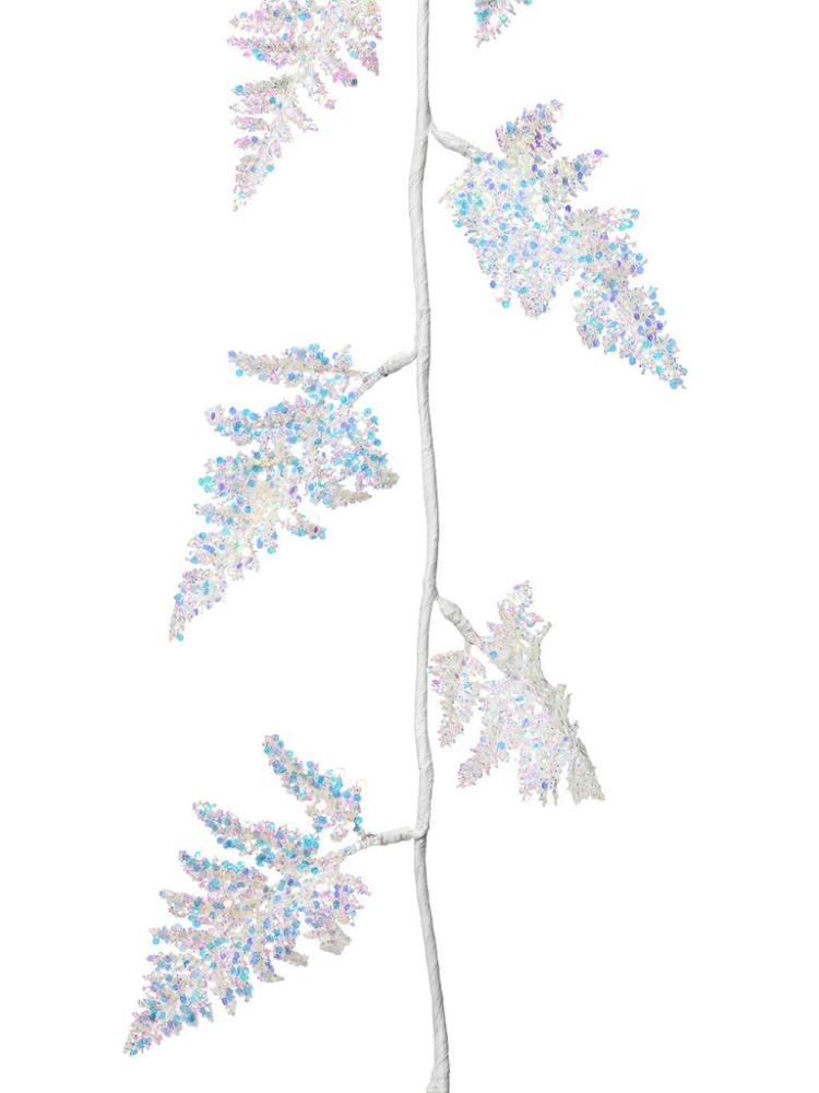 Christmas Garlands | 120cm Iridescent Glitter Leaf Garland – White Christmas Garlands Christmas Garlands