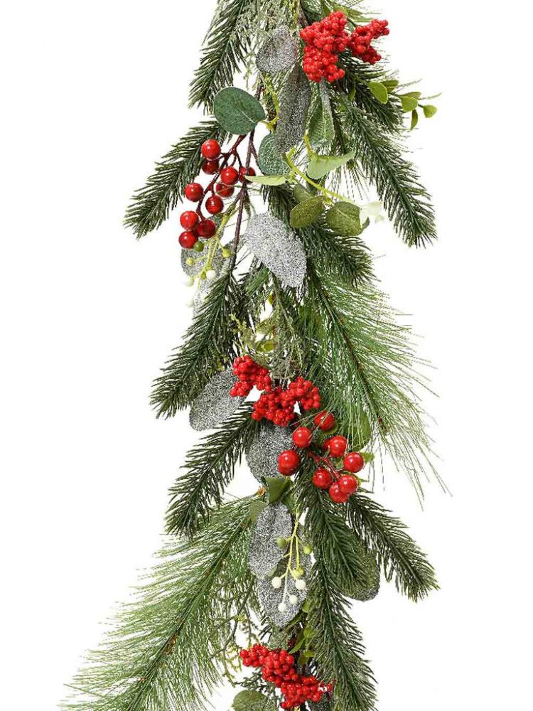 Christmas Garlands | 180cm (6ft) Classic Eucalyptus Garland with Red Berries Christmas Garlands Christmas Garlands