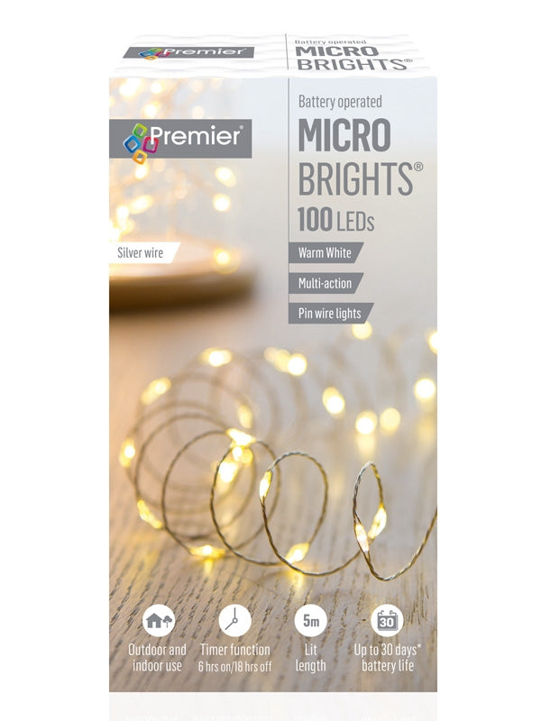 Christmas Lighting Accessories | 100 LED Battery Operated Multi-Action Microbrights with Timer – Warm White Battery Operated Lights Battery Operated Lights