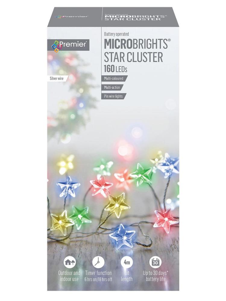 Christmas Lighting Accessories | 160 Multi-Action Microbright Star Clusters with Timer – Multicolour Leds Battery Operated Lights Battery Operated Lights