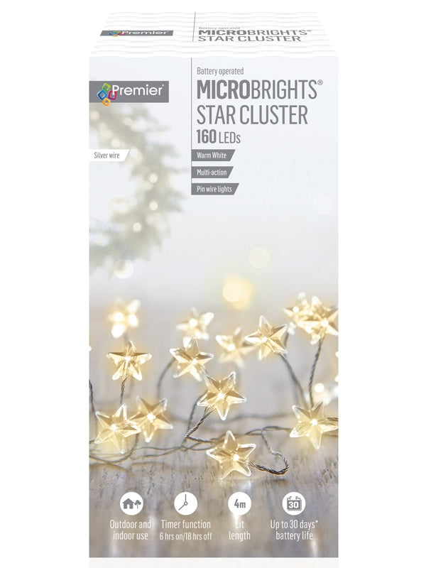 Christmas Lighting Accessories | 160 Multi-Action Microbright Star Clusters with Timer – Warm White Leds Battery Operated Lights Battery Operated Lights