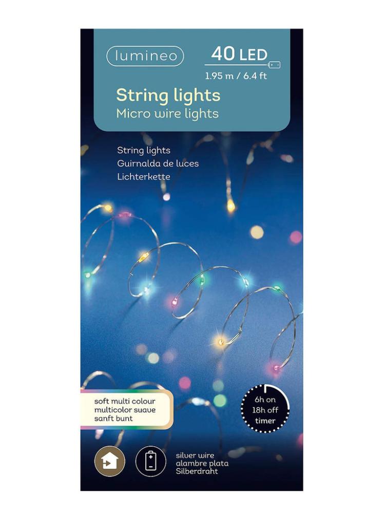 Christmas Lighting Accessories | 40 B/O Micro LED String Lights – Silver/Soft Multicolour Christmas Lighting Accessories Christmas Lighting Accessories