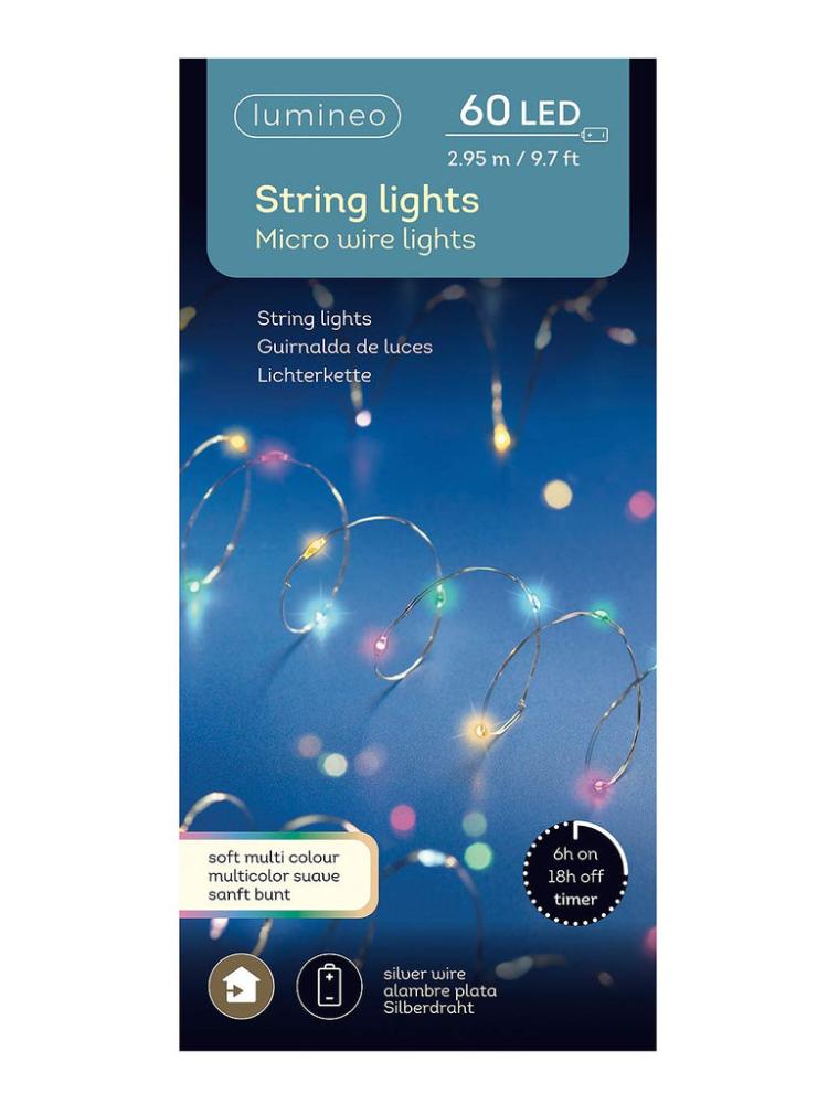 Christmas Lighting Accessories | 60 B/O Micro LED String Lights – Silver/Soft Multicolour Christmas Lighting Accessories Christmas Lighting Accessories