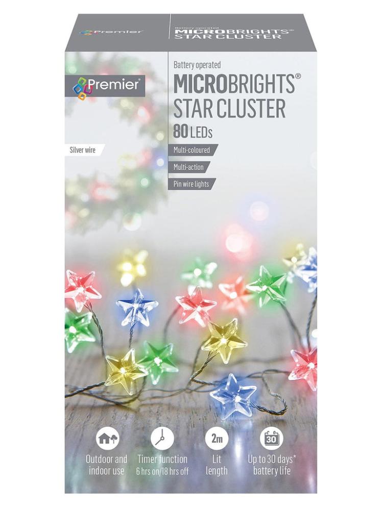 Christmas Lighting Accessories | 80 Battery Operated Multi-Action Microbrights STAR Cluster with Timer – Multi Leds Battery Operated Lights Battery Operated Lights