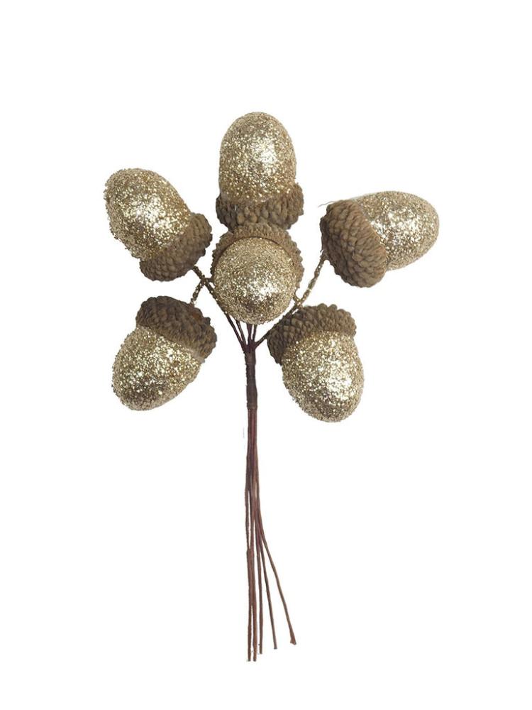 Christmas Picks and Stems | 13cm 6 Acorn Pick – Champagne Christmas Picks & Stems Christmas Picks & Stems