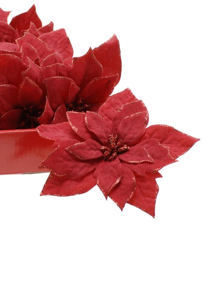 Christmas Picks and Stems | 14cm Red Velvet Clip Poinsettia Christmas Picks & Stems Christmas Picks & Stems