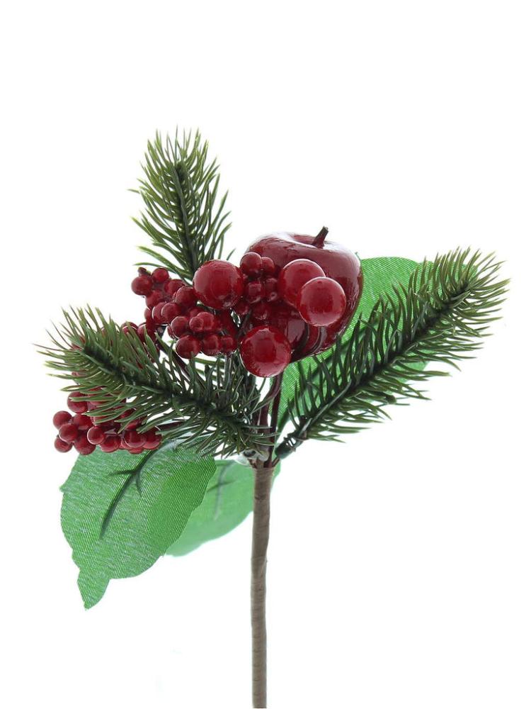 Christmas Picks and Stems | 18cm Red Berry with Green Leaf and Foliage Pick Christmas Picks & Stems Christmas Picks & Stems