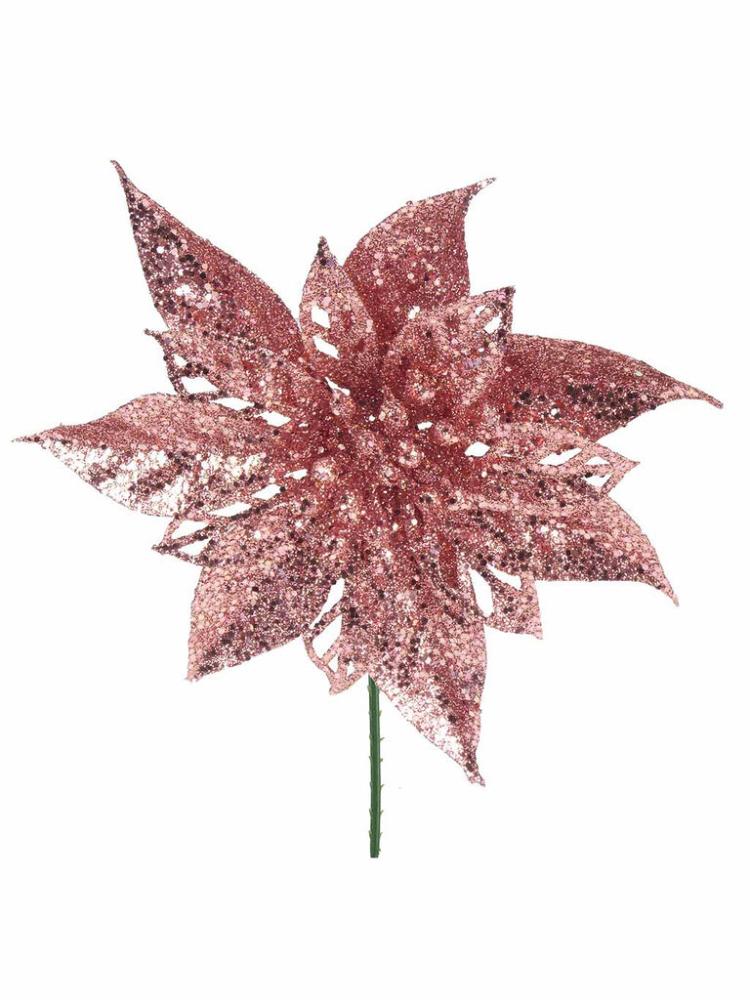 Christmas Picks and Stems | 19cm Glitter Poinsettia Christmas Picks & Stems Christmas Picks & Stems