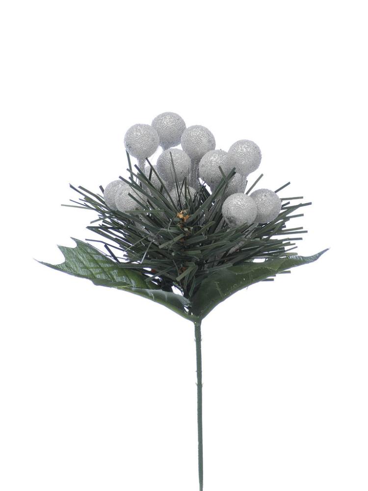 Christmas Picks and Stems | 19cm Silver Frosted Berry Pick Christmas Picks & Stems Christmas Picks & Stems