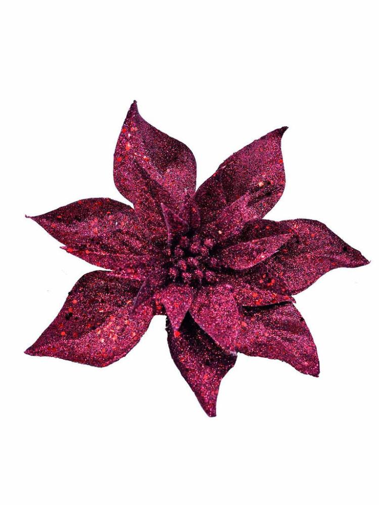 Christmas Picks and Stems | 22cm Burgundy Glitter Clip on Poinsettia Christmas Picks & Stems Christmas Picks & Stems