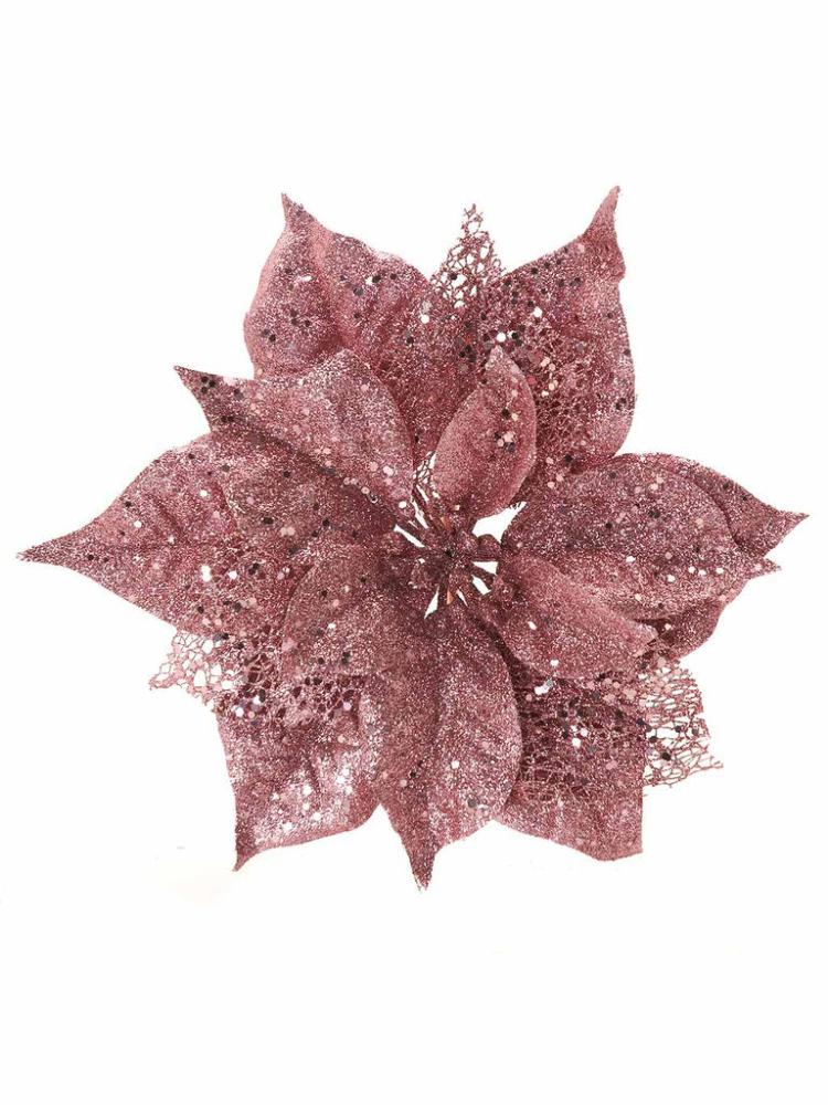 Christmas Picks and Stems | 23cm Glitter Clip on Poinsettia – Soft Pink Christmas Picks & Stems Christmas Picks & Stems