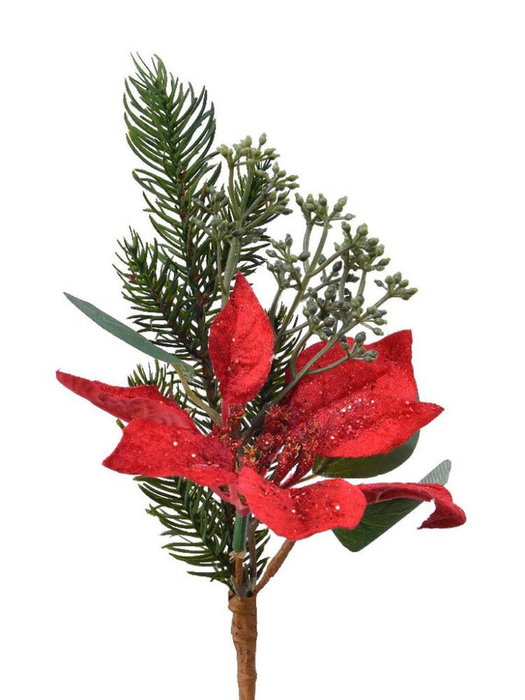 Christmas Picks and Stems | 25cm Red Poinsettia Spray Christmas Floristry Christmas Floristry