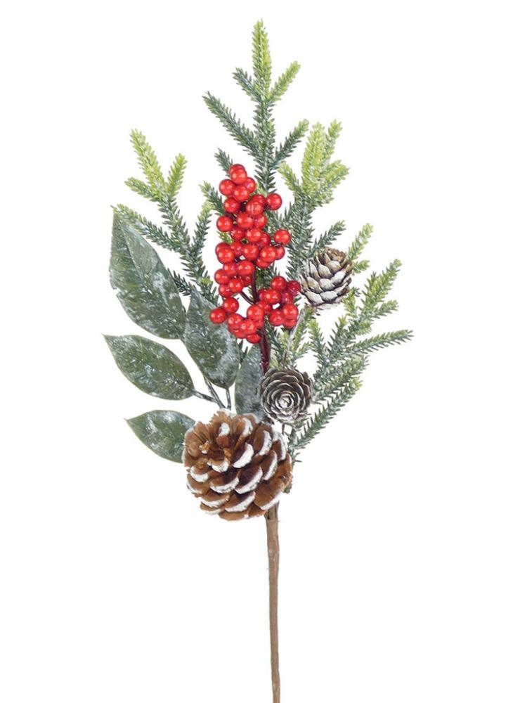 Christmas Picks and Stems | 36cm Dainty Cone Berry Foliage Stem Christmas Floristry Christmas Floristry