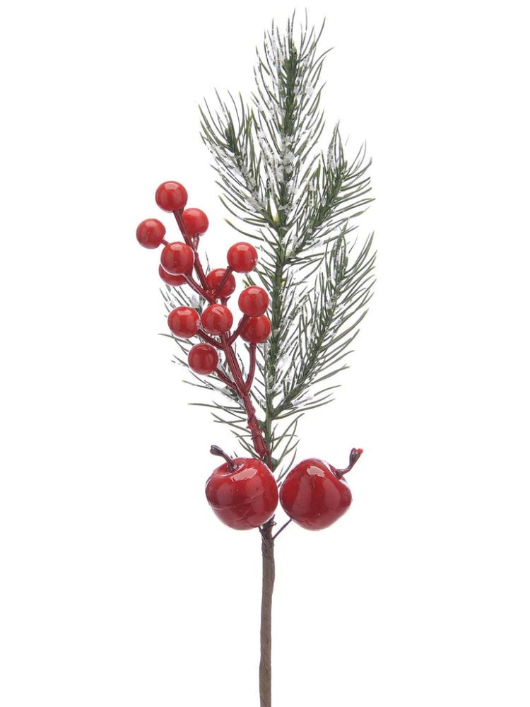 Christmas Picks and Stems | 36cm Frosted Spruce with Large Red Berries Stem Christmas Picks & Stems Christmas Picks & Stems