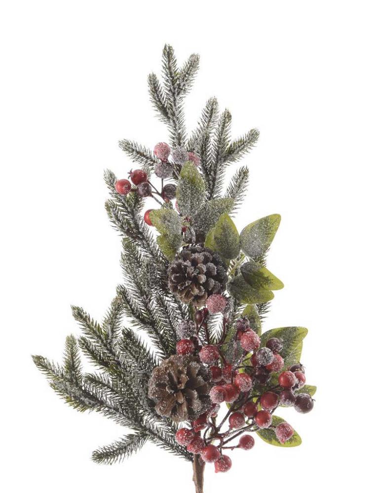 Christmas Picks and Stems | 50cm Decorated Spray Berries Snow With Pinecones & Glitter Christmas Picks & Stems Christmas Picks & Stems