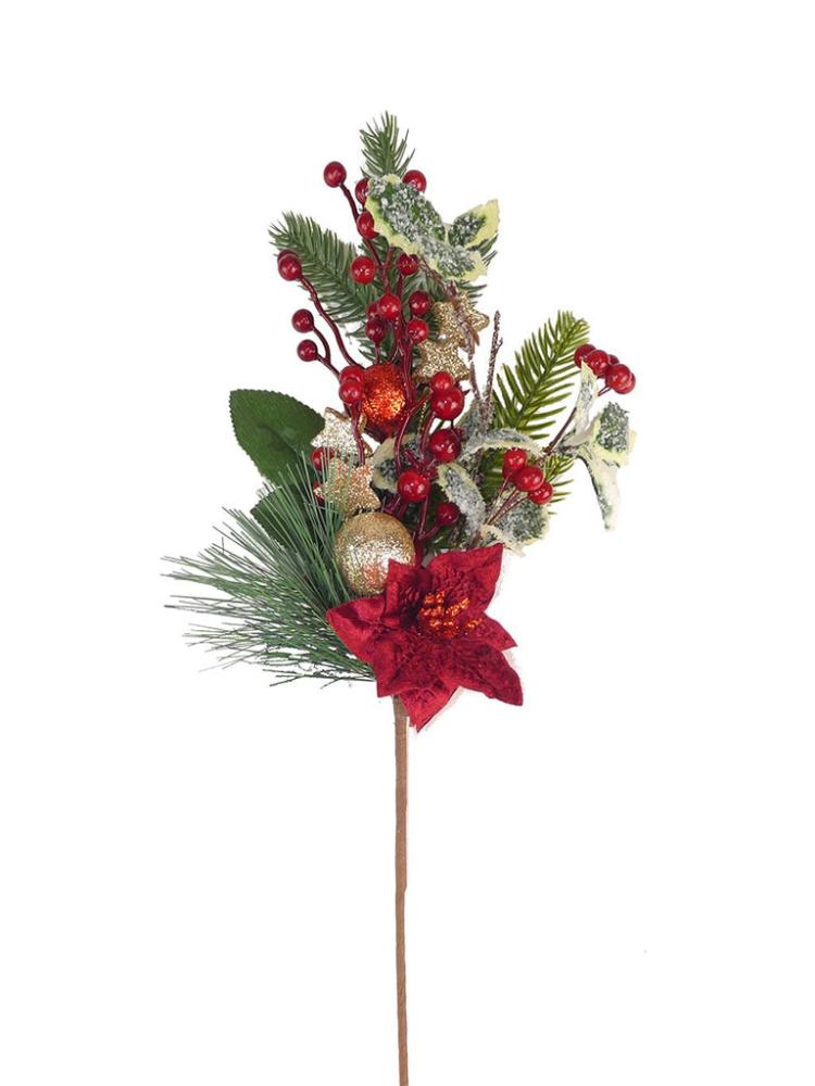 Christmas Picks and Stems | 52cm Poinsettia Berry & Foliage Christmas Picks & Stems Christmas Picks & Stems