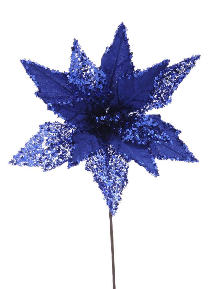 Christmas Picks and Stems | 56cm Dark Blue With Netted Leaves Poinsettia Stem Christmas Picks & Stems Christmas Picks & Stems