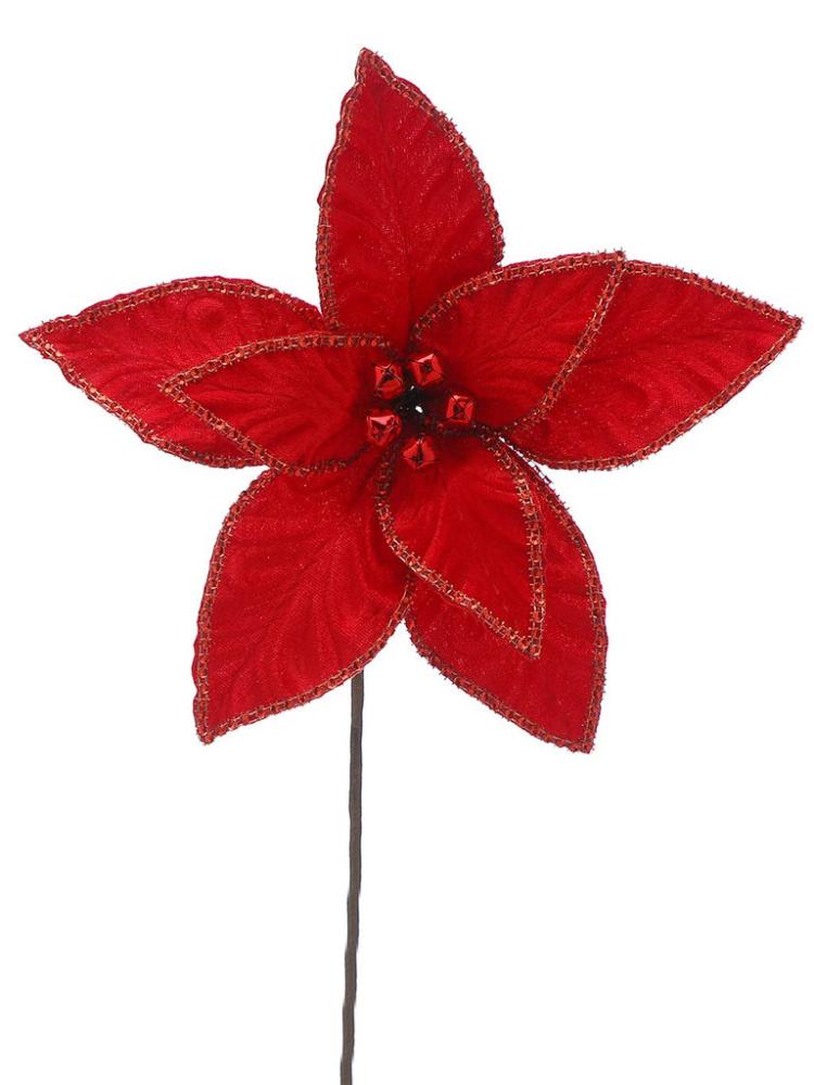 Christmas Picks and Stems | 64cm Poinsettia with Sequins Stem Christmas Picks & Stems Christmas Picks & Stems