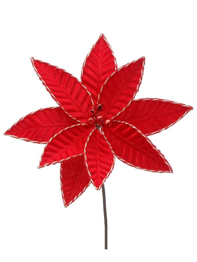 Christmas Picks and Stems | 65cm Red Poinsettia with White Edging Stem Christmas Picks & Stems Christmas Picks & Stems