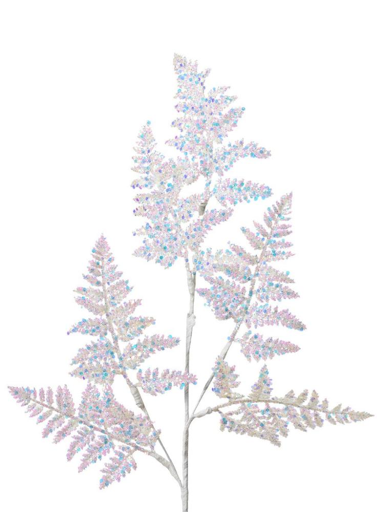 Christmas Picks and Stems | 69cm Iridescent Glitter Leaf Stem – White Christmas Picks & Stems Christmas Picks & Stems