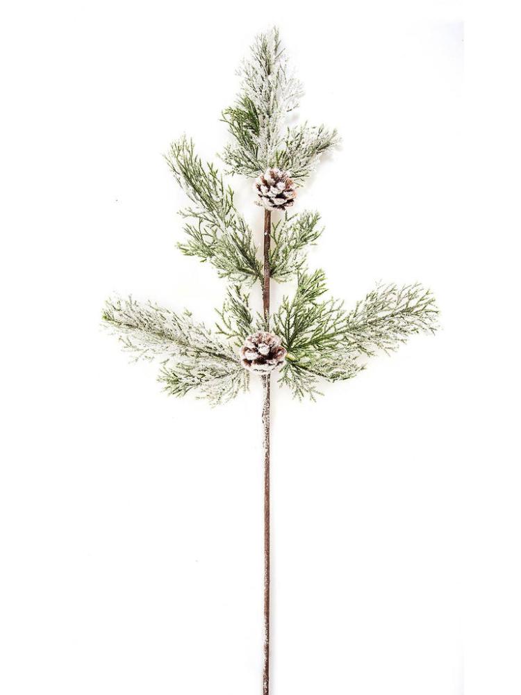 Christmas Picks and Stems | 70cm Flocked Fern Stem with Cones Christmas Picks & Stems Christmas Picks & Stems