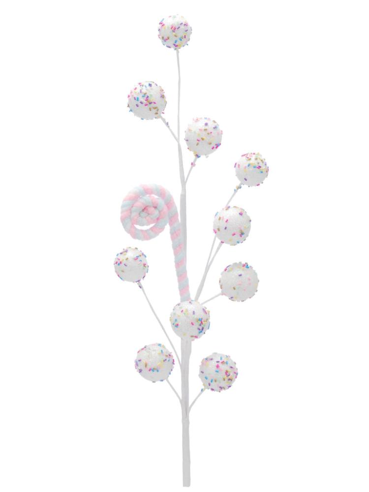 Christmas Picks and Stems | 70cm White Stripped Candy and Ball Stem Christmas Picks & Stems Christmas Picks & Stems