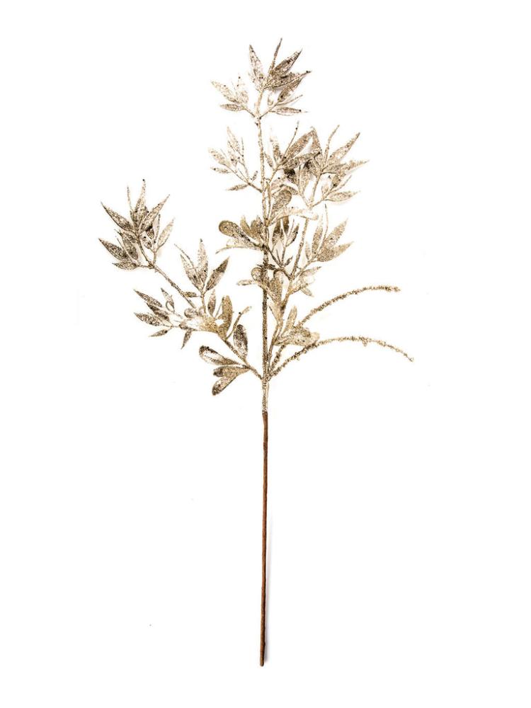 Christmas Picks and Stems | 80cm Glitter Spike Leaf Stem – Gold Christmas Floristry Christmas Floristry