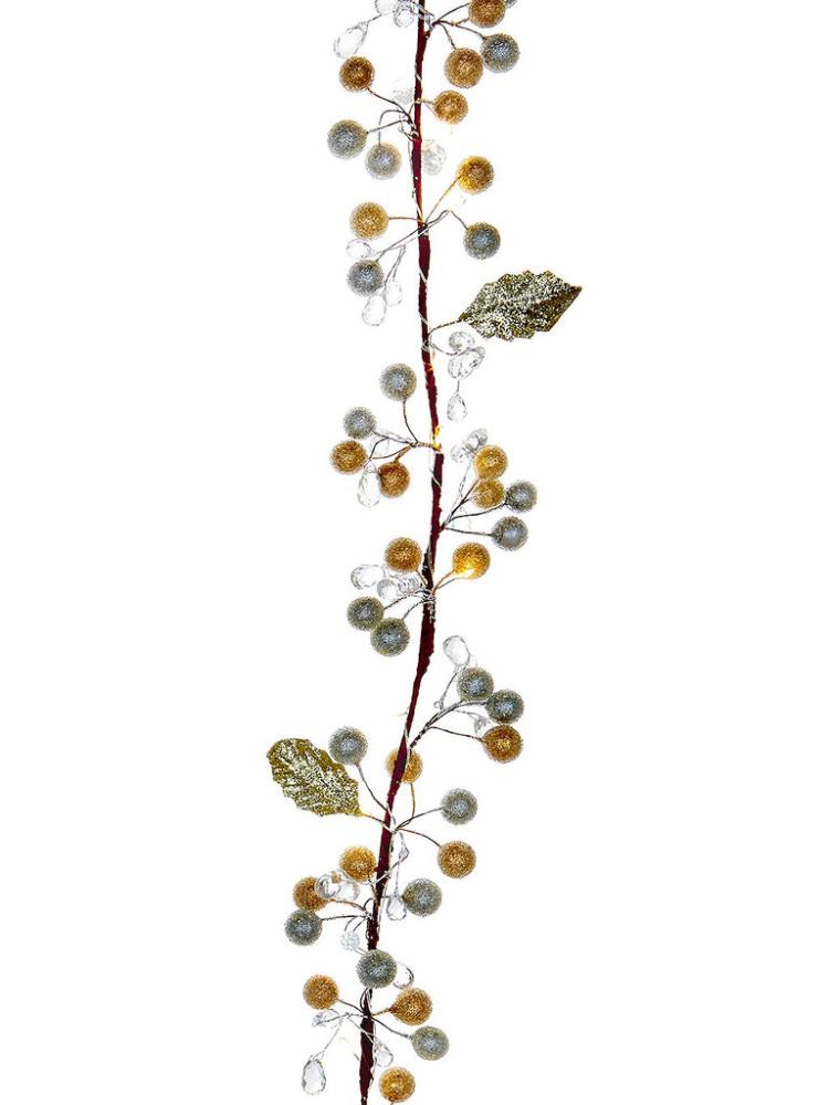 Christmas Pre-Lit Garlands | 1.8m Lit Garland with Berries, Leaves and Clear Gems Christmas Pre-Lit Garlands Christmas Pre-Lit Garlands