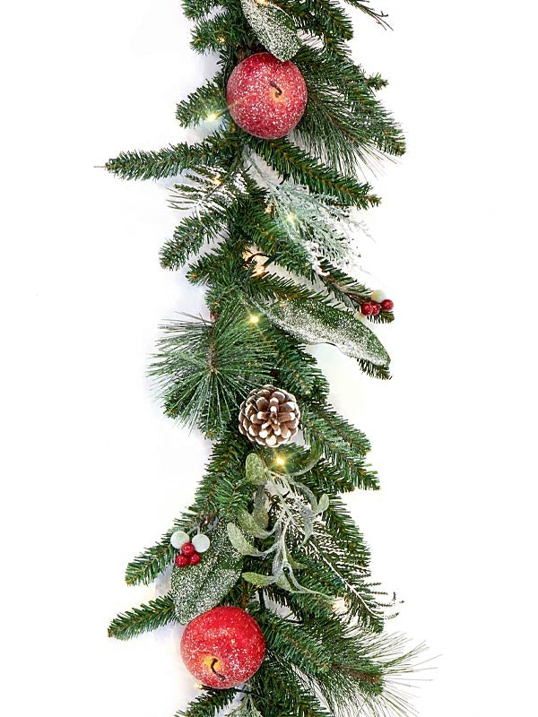 Christmas Pre-Lit Garlands | 180CM Pre-lit Garland frosted Apples-Berries-Cones-60 LEDS Christmas Pre-Lit Garlands Christmas Pre-Lit Garlands