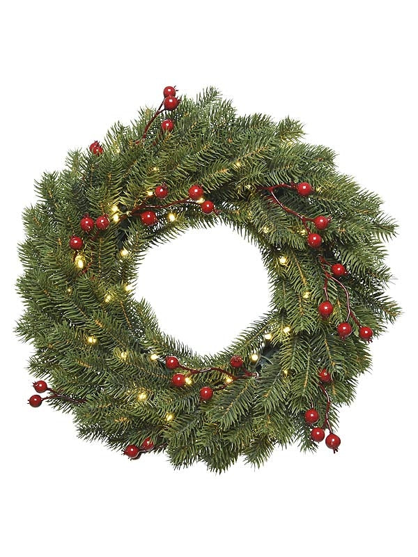 Christmas Pre-Lit Wreaths | 40cm Pre-Lit Wreath With Berries Christmas Pre-Lit Wreaths Christmas Pre-Lit Wreaths