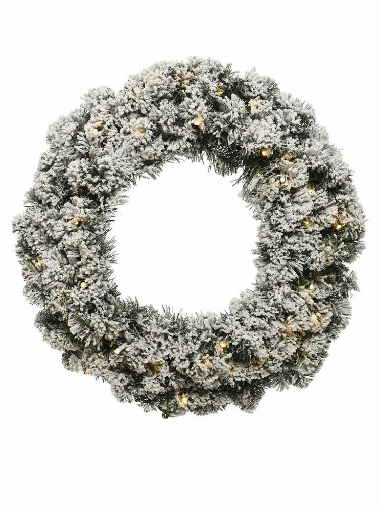 Christmas Pre-Lit Wreaths | 50cm Snowy Imperial Wreath with 40 LEDs – Battery Operated Christmas Pre-Lit Wreaths Christmas Pre-Lit Wreaths