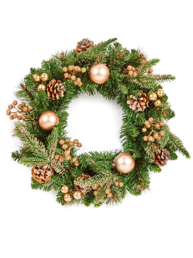 Christmas Wreaths | 40cm Gold Decorative Wreath PE/PVC – Baubles & Cones Christmas Wreaths Christmas Wreaths