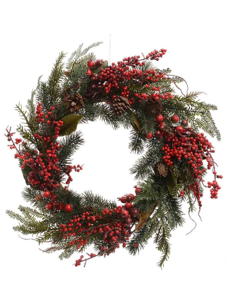 Christmas Wreaths | 60cm Decorated Christmas Wreath with Berries, Leaves & Pinecones Christmas Wreaths Christmas Wreaths