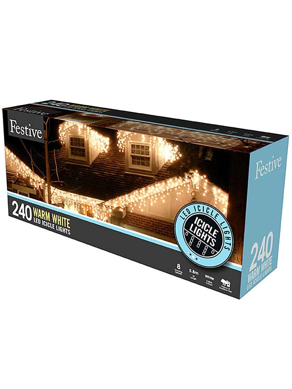 Icicle Lights | 240 LED Snowing Christmas Icicle Lights – Warm White Icicle Lights Icicle Lights